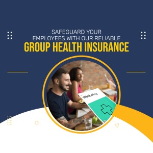 Image promoting group health insurance with a photo of employees.