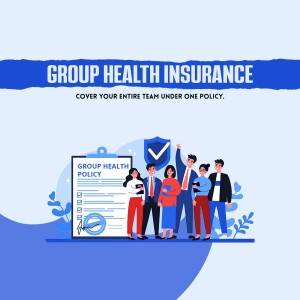Illustration depicting group health insurance coverage with diverse team members.