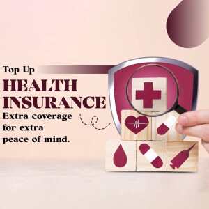 Image depicting top up health insurance with a shield, medical symbols, and a hand.