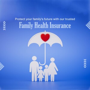 Illustration of a family under an umbrella with a heart, representing health insurance.