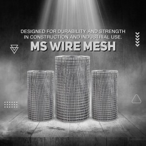 Three rolls of MS wire mesh on a dark background with text highlighting durability and industrial use.