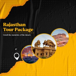 Rajasthan Tour Package advertisement with images of forts and palaces.