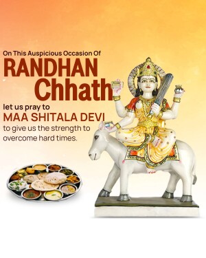 Image of Maa Shitala Devi on a donkey with offerings of food
