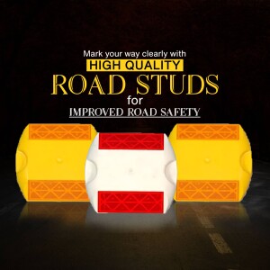 Yellow and white road studs for improved road safety