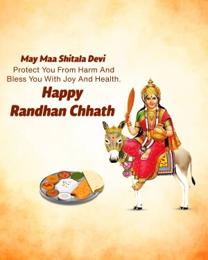 Image depicting Goddess Shitala Devi with a donkey and food offerings for Randhan Chhath festival.