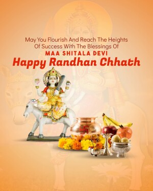 Image depicting Maa Shitala Devi and offerings for Randhan Chhath festival.