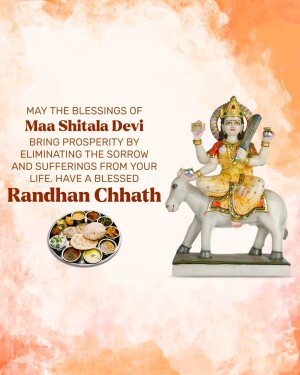 Image of Maa Shitala Devi on a donkey with offerings of food, wishing prosperity and relief from suffering.