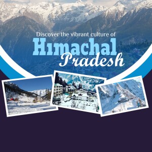 Scenic view of Himachal Pradesh with snow-capped mountains and cultural imagery.