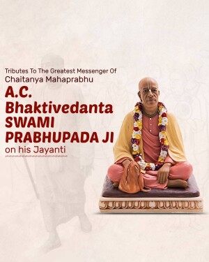 Portrait of A.C. Bhaktivedanta Swami Prabhupada with a floral garland