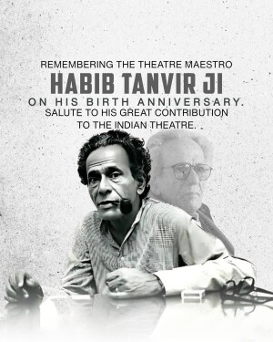 Black and white portrait of Habib Tanvir, a renowned Indian theatre director