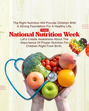 Image promoting National Nutrition Week with fruits, vegetables, and a stethoscope in a heart shape.