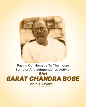 Portrait of Sarat Chandra Bose with text commemorating his birth anniversary