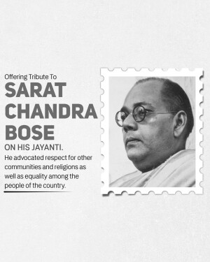 Black and white portrait of Sarat Chandra Bose on a postage stamp design
