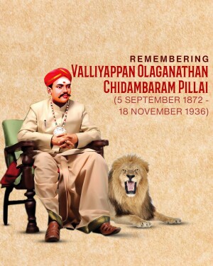 Portrait of V.O. Chidambaram Pillai with a lion