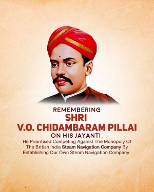 Portrait of V.O. Chidambaram Pillai with text commemorating his Jayanti