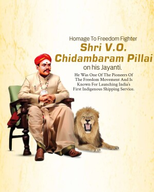Portrait of Shri V.O. Chidambaram Pillai, an Indian freedom fighter, with a lion.
