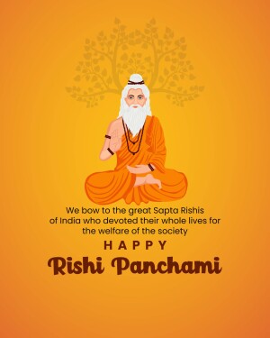 Illustration of a sage in meditation with text 'Happy Rishi Panchami'