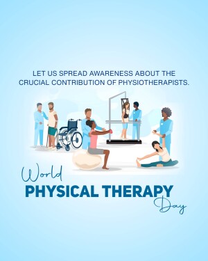 Illustration promoting World Physical Therapy Day with physiotherapists and patients.