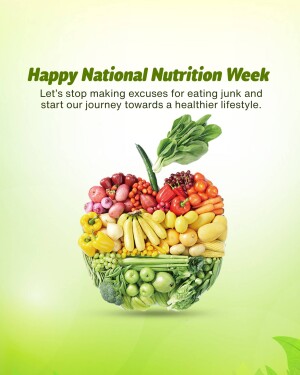 Colorful arrangement of fruits and vegetables promoting healthy eating for National Nutrition Week.