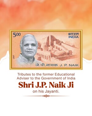 Image of a commemorative card for Shri J.P. Naik Ji