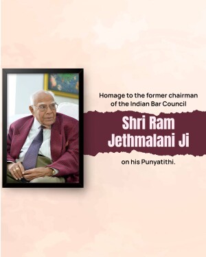 Portrait of Shri Ram Jethmalani with a tribute message