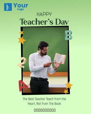 Teacher reading a book with decorative elements