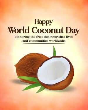 Illustration of a coconut with the text 'Happy World Coconut Day'