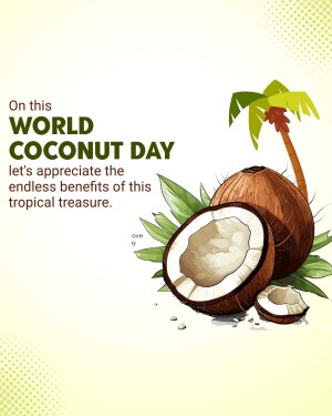 World Coconut Day graphic with coconut and palm tree