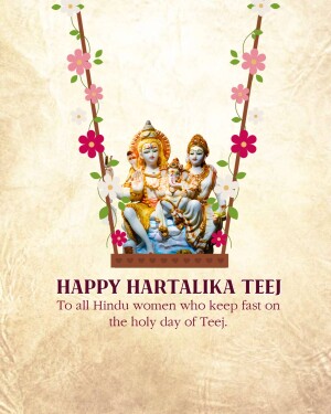 Image depicting Lord Shiva and Goddess Parvati on a swing with floral decorations, celebrating Hartalika Teej.