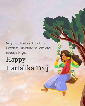 Illustration of a woman on a swing with text wishing Happy Hartalika Teej