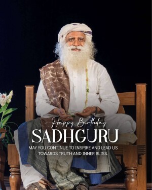 Portrait of Sadhguru with 'Happy Birthday Sadhguru' text