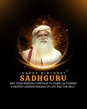 Portrait of Sadhguru with celebratory effects