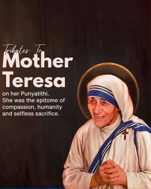 Portrait of Mother Teresa with text honoring her Punyathithi