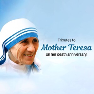 Portrait of Mother Teresa with text commemorating her death anniversary.