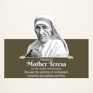 Portrait of Mother Teresa with a tribute message