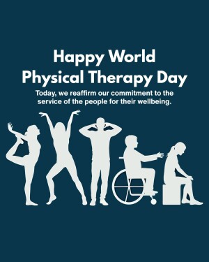 Silhouette of people in various physical therapy poses with text 'Happy World Physical Therapy Day'