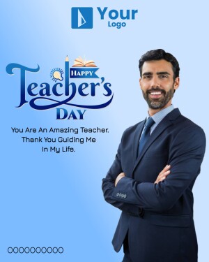 Image depicting a teacher with a 'Happy Teacher's Day' message.