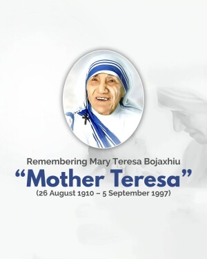 Portrait of Mother Teresa with her birth and death dates