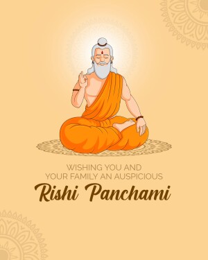 Illustration of a meditating Rishi with text 'Rishi Panchami'