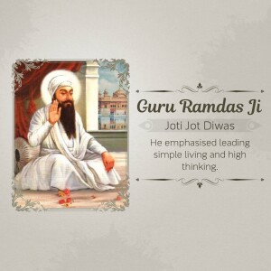 Portrait of Guru Ramdas Ji with text 'Jot Jot Diwas'