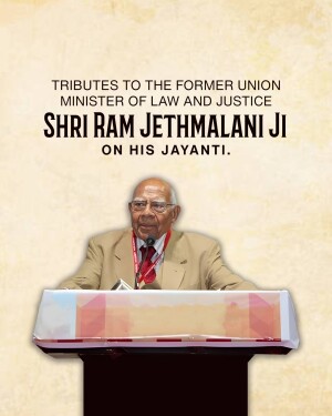 Portrait of Shri Ram Jethmalani at a podium