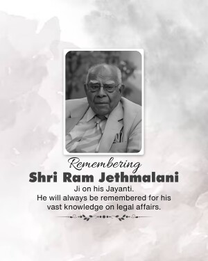 Portrait of Shri Ram Jethmalani with a remembrance message