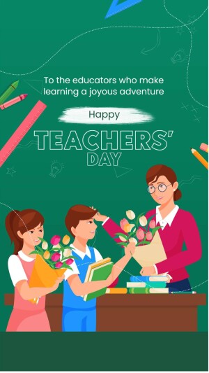 Illustration of students giving flowers to a teacher on Teachers Day