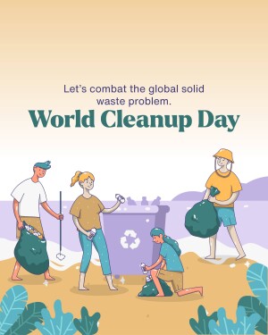 Illustration of people cleaning up waste on a beach for World Cleanup Day
