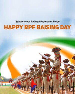 Railway Protection Force personnel saluting with the Indian flag in the background