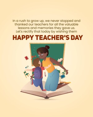 Illustration of a teacher and student with a heartfelt message for Teacher's Day.