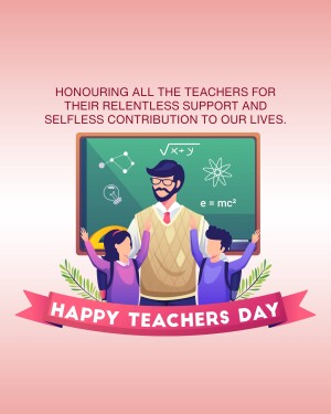 Illustration of a teacher with students celebrating Teachers Day