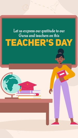 Illustration of a teacher with books and school supplies, celebrating Teachers Day.