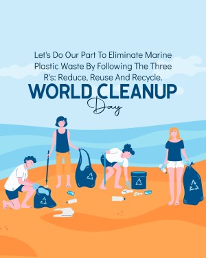 People cleaning up plastic waste on a beach for World Cleanup Day