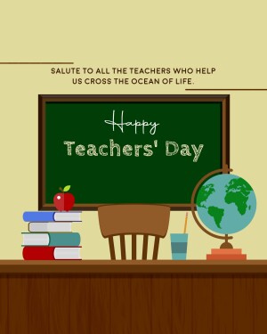 Illustration of a classroom scene with a chalkboard and the text 'Happy Teachers' Day'